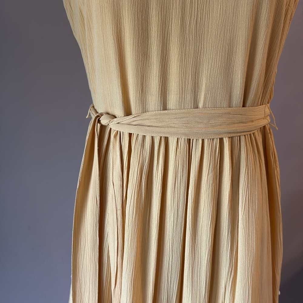 Joie embroidered Tiered boho Midi Sundress side zipper belted yellow size 6 - Picture 4 of 16